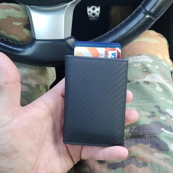 Mens Wallet Card Holder: Pop Up Aluminum Case, Genuine Leather, Smart, RFID - Picture 3 of 12